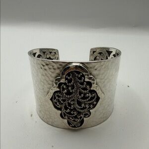 Lois Hill Silver-Tone Hammered Cuff with Black Filigree Medallion